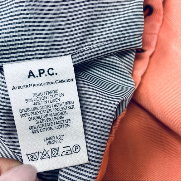 A.P.C. Cotton Linen Hooded Jacket in Papaya Coral - Picture 4 of 7
